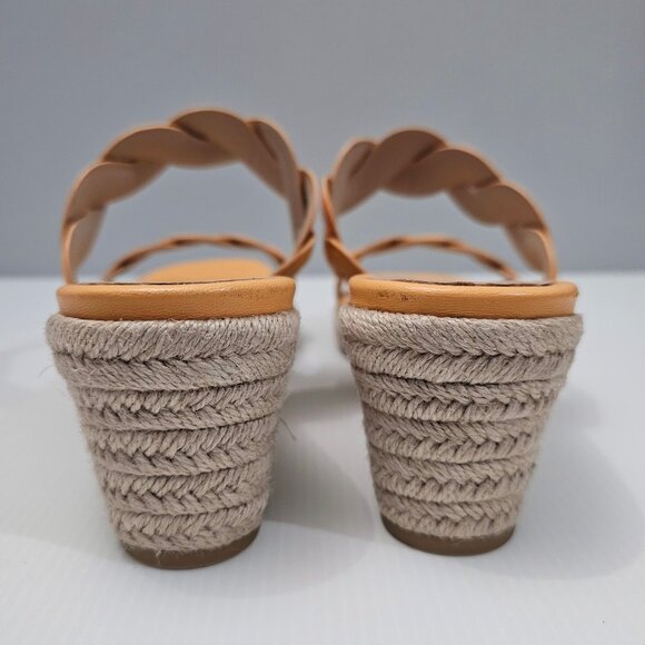 Stuart Weitzman Twist Sandal Womens 11 Mango Leather Jute Espadrille Wedge - Picture 9 of 14